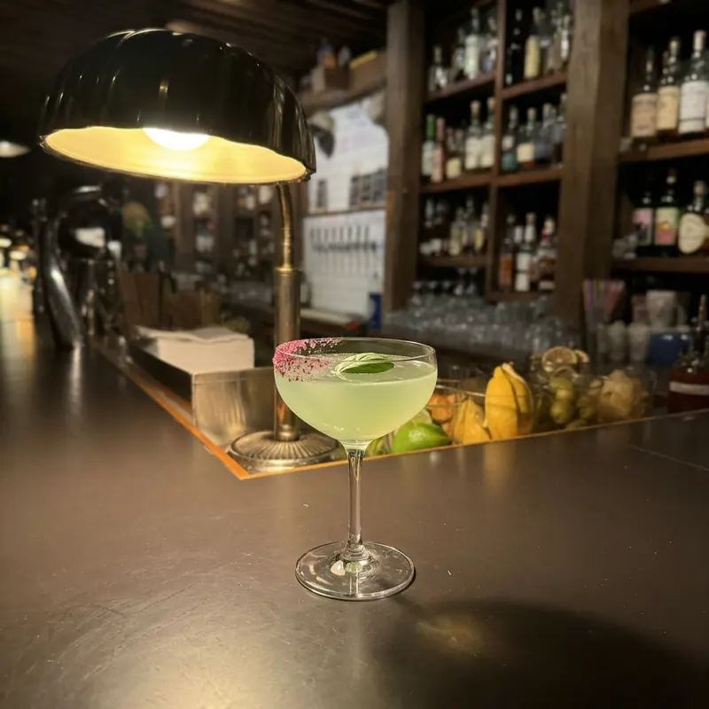 The A Sore Subject cocktail, photographed on the bar at Robin Room.