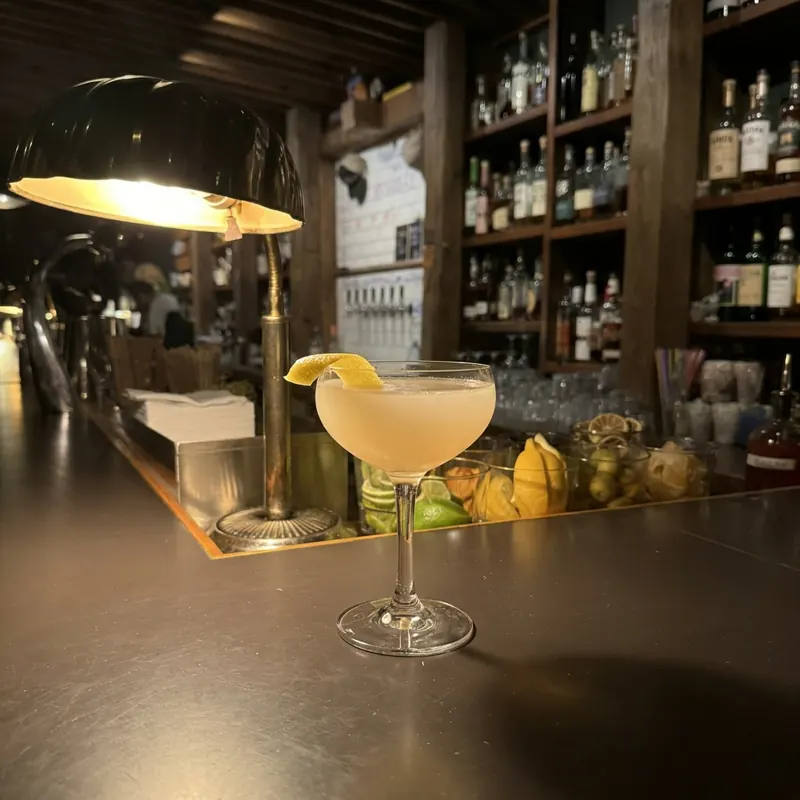 The Army And Navy cocktail, dim candlelight at Robin Room.