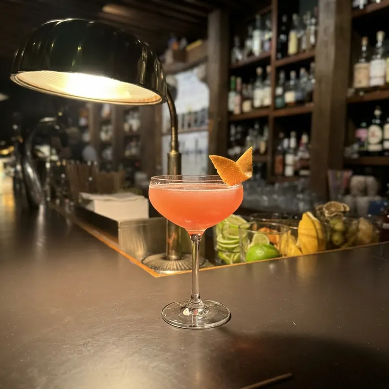 The Blinker cocktail, dim candlelight at Robin Room.
