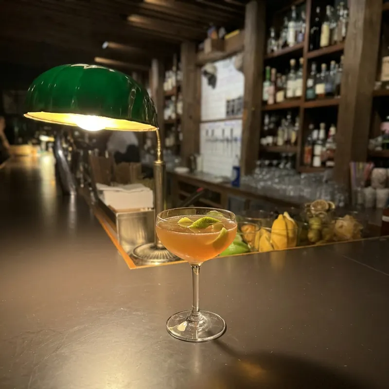 The Lions Tail cocktail, dim candlelight at Robin Room.