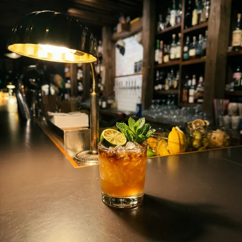 The Mai Tai cocktail, dim candlelight at Robin Room.