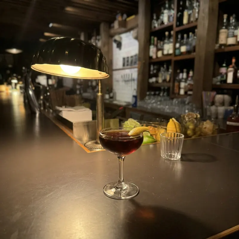 The Rapscallion cocktail, dim candlelight at Robin Room.