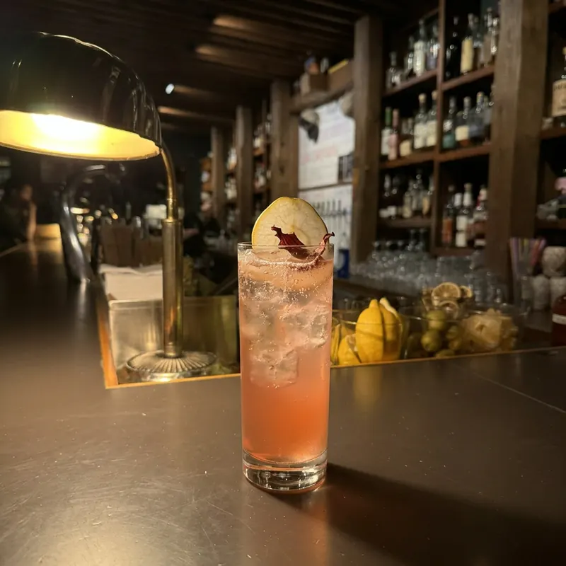 The Seasonal Gt cocktail, photographed on the bar at Robin Room.