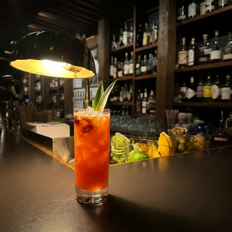 The Sheps Bahama Mama cocktail, photographed on the bar at Robin Room.