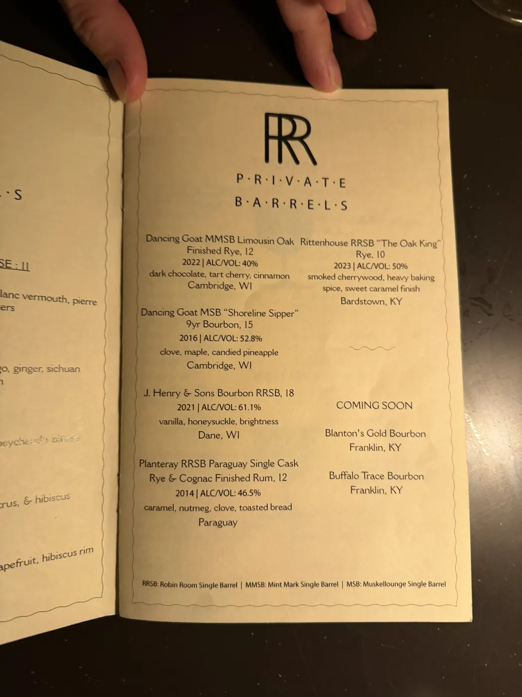 Robin Room private barrels list