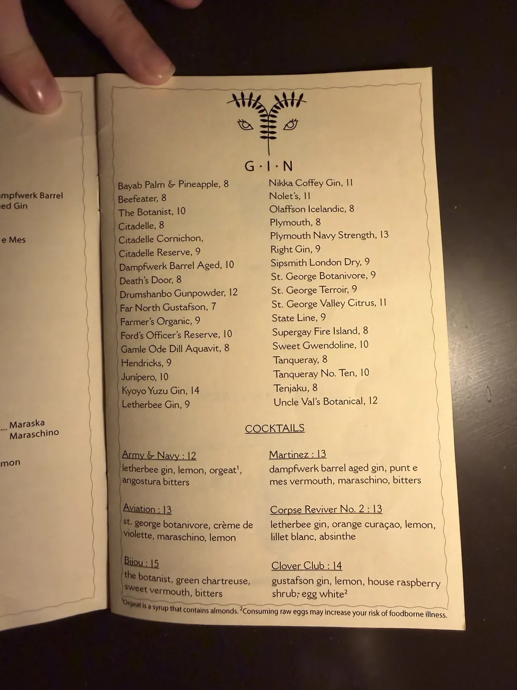 Robin Room gin list
