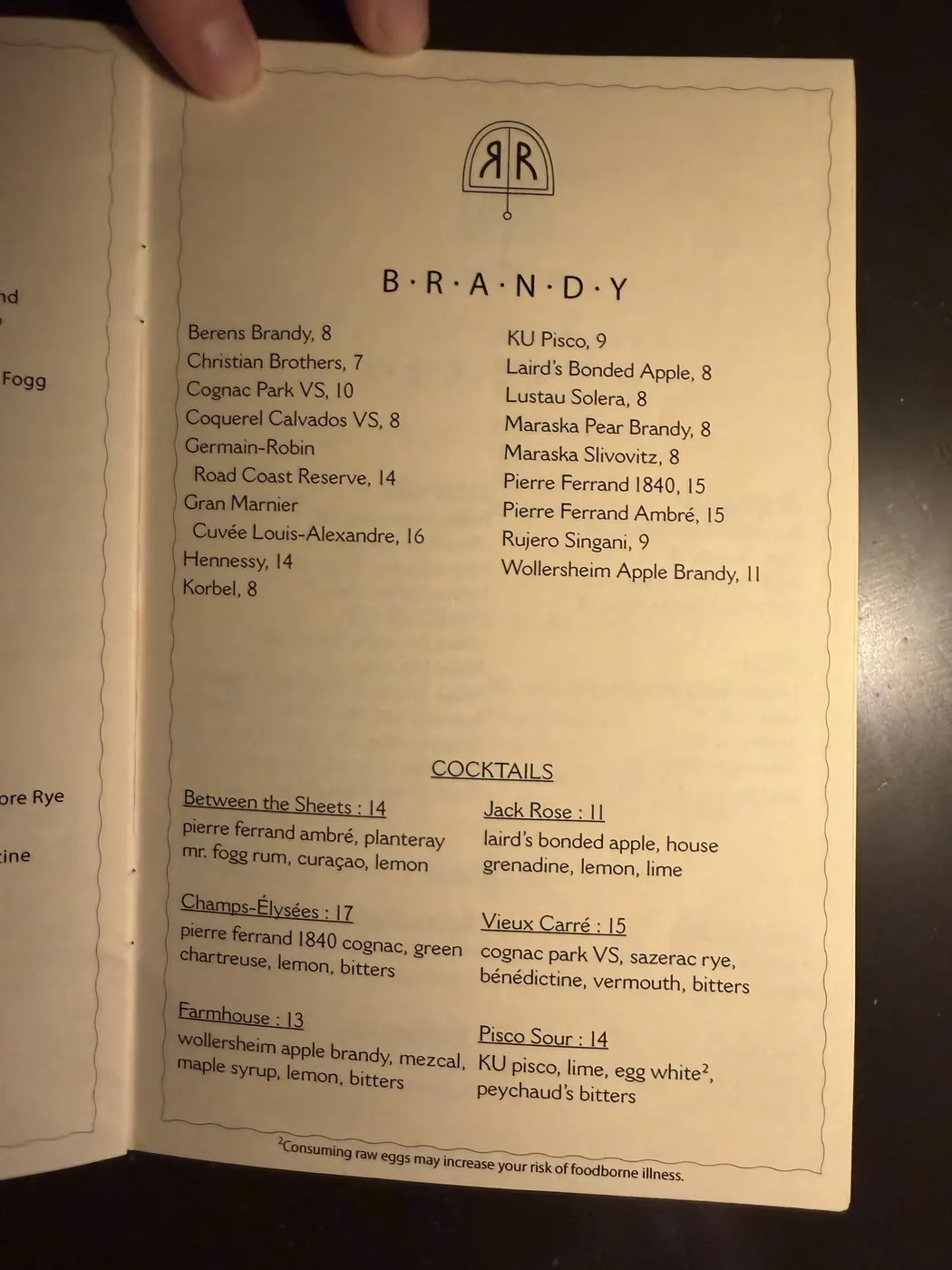 Robin Room brandy list