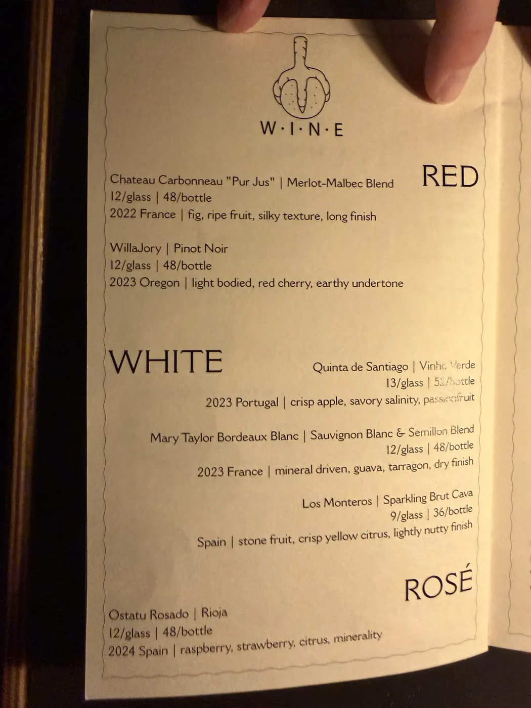 Robin Room wine list